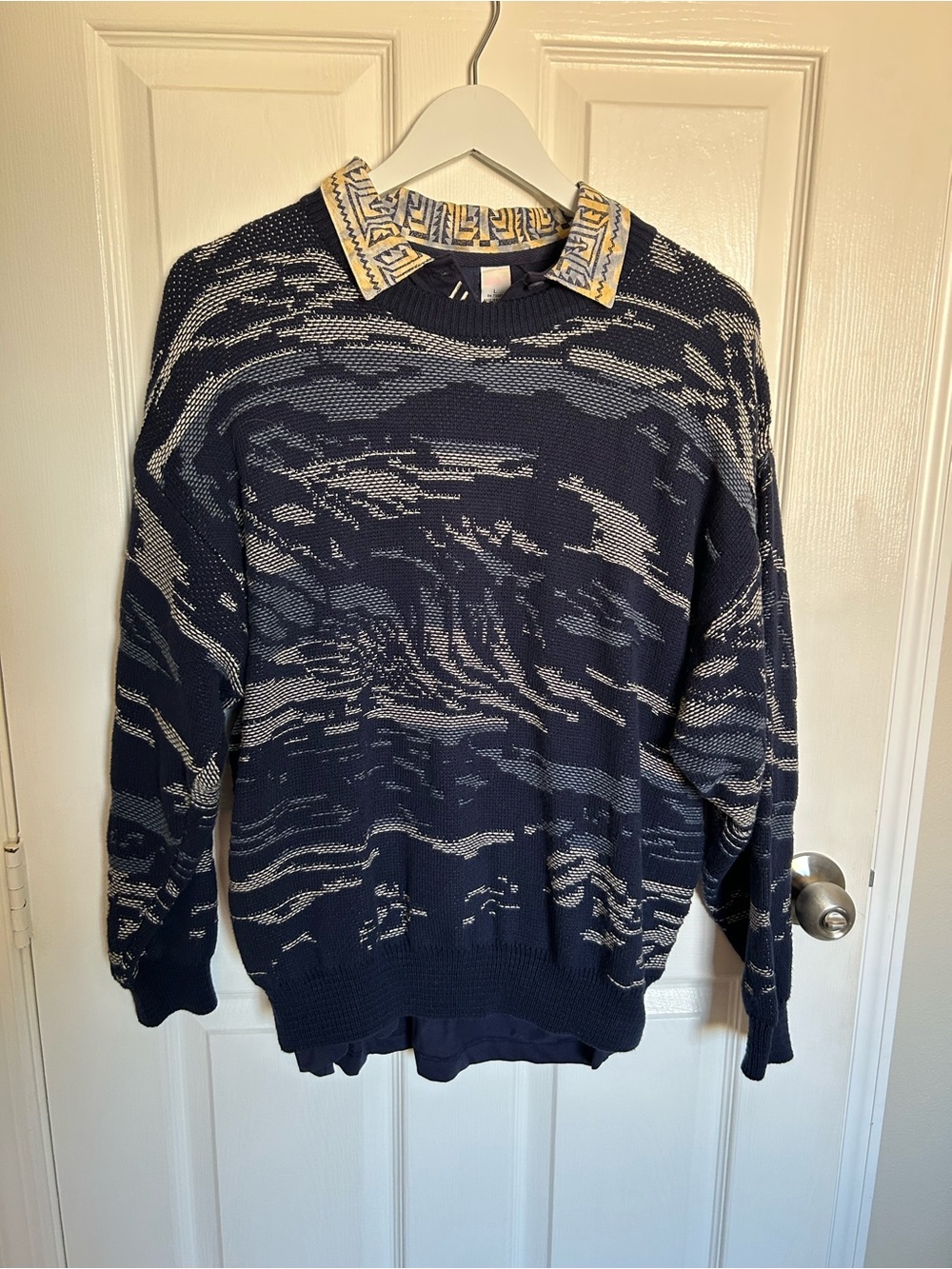 2 piece 90’s Matching Set Coq Sportif Navy and Gray Patterned Crewneck Sweater